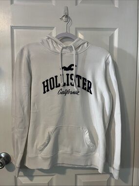 Hollister White Crewneck Hoodie with Navy Logo